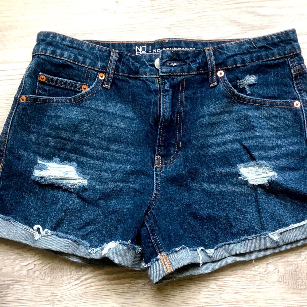 Distressed jean shorts